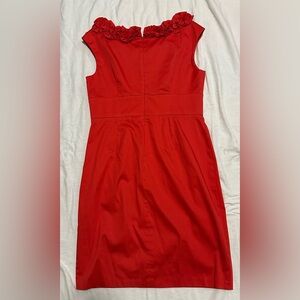 Maggy London Red Floral Neckline Midi Dress